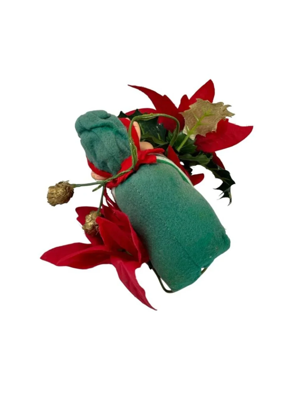 Knee Hugger Pixie Elf Holiday Christmas Decoration Silk Poinsettia Vintage 1960s